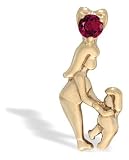14K Yellow Gold Round Created Ruby Mother with Child Pendant