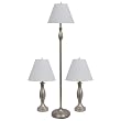 Brushed Nickel Lamp 3-pc. Set - Silver/ White
