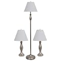 Brushed Nickel Lamp 3-pc. Set - Silver/ White