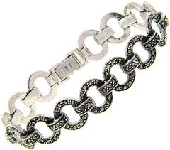 Sterling Silver Marcasite Round Links Bracelet