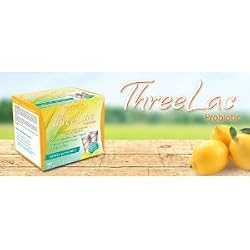Threelac Probiotic Dietary Supplement, Natural Lemon Flavor, Includes 60 .053-Ounce Packets