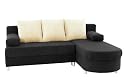 Ecksofa, Funktionssofa schwarz/creme mit Bettfunktion, Bettkasten und Ottomane - auch spiegelbildlich montierbar -