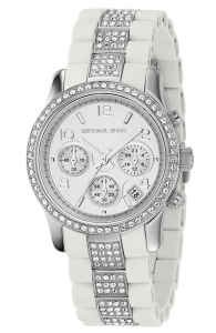 MICHAEL Michael Kors #MK5209 Womens Midsized Two Tone Silver Glitz Polyurethane Strap Chronograph Watch