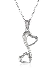 Sterling Silver and White Diamond Double Heart Pendant Necklace (0.10 cttw, H-I Color, I2-I3 Clarity), 18"
