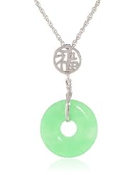 Sterling Silver Green Jade Open Circle Pendant Necklace, 18"
