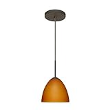 IMAGE OF Sasha II One Light Mini Pendant with Flat Canopy Bulb Type: Incandescent, Finish: Bronze, Glass Shade: Amber Matte