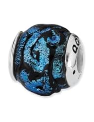 Silver Blue Dichroic Glass Charm for 3mm Charm Bracelets