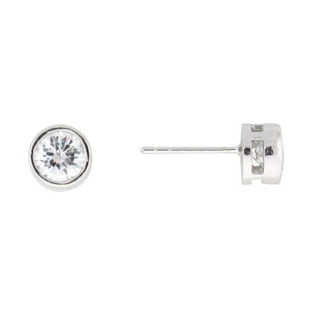Eve's Addiction Bezel Set Mens CZ Stud Earrings