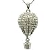 LARGE ICED 3d Hot Air Balloon with Basket Charm Necklace Silver Tone