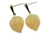 Yellow Jade Round Leaf Dangle Earrings, 14k Gold
