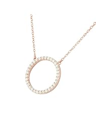 Sterling Silver Rose Gold Womens Circle of Life White Crystals Pendant Necklace