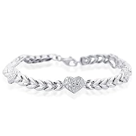 Designer Sterling Silver Arrow Link Heart Bracelet
