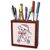 Janna Salak Designs Teddy Bears - Christmas Cute Pink Teddy Bear with Santa hat - Tile Pen Holders-5 inch tile pen holder