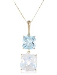 10k Yellow Gold Moonstone and Light Blue Topaz Cushion Cut Pendant Necklace, 18"