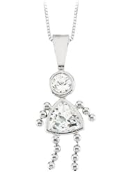 14K White Gold Cubic Zirconia "Triangular Shaped" Imitation White Topaz Girl Pendant with Chain