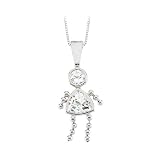 14K White Gold Cubic Zirconia Triangular Shaped Imitation White Topaz Girl Pendant with Chain