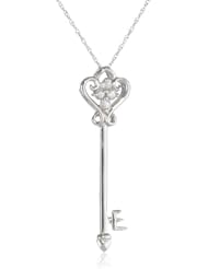 XPY 10k White Gold White Sapphire Key Pendant Necklace, 18