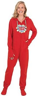 Red Super Mom Onsie Footied Pajamas for Women MED (8-10)