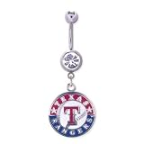 Texas Rangers 316L Stainless Steel Belly Ring with Cubic Zirconia - 14G - 5/8 Inch Bar Length - Sold Individually