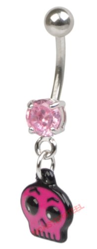 Ghoulish Ghost - Cute Skull Sexy Belly Button Navel Ring Body Jewelry PINK