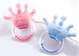 Embroidered velour crown rattles on plastic rings (BLUE)