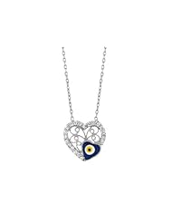 Sterling Silver 18 Inch Heart Necklace With Evil Eye