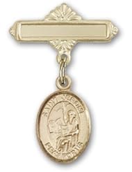 14K Gold Baby Badge with St. Jerome Charm and Polished Badge Pin