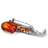 Sterling Silver Cognac Amber Saxophone Brooch