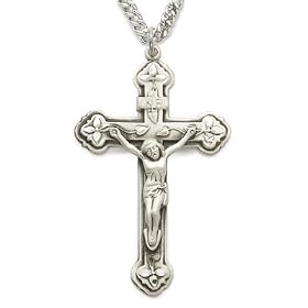 Sterling Silver Crucifix Necklace w/ Clover Ends on 24" Chain