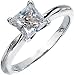 Jewelry : 14K White Gold Created Moissanite Solitaire Engagement Ring