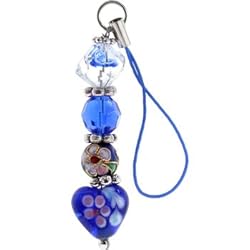 Gioielli Italy Blue FLORAL HEART Glass Bead Cell Phone Charm