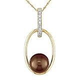 10K Yellow Gold 1/10 ctw Diamond and Brown Pearl Pendant