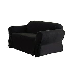  Chezmoi Collection Soft Micro Suede Solid Black Loveseat Cover Slipcover with Elastic Band Under Seat Cushion
