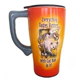 CAT Hair Ceramic COFFEE cup lid commuter TRAVEL Mug New