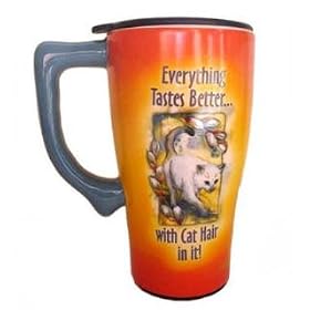 CAT Hair Ceramic COFFEE cup lid commuter TRAVEL Mug New by Spoontiques