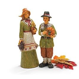 Set Of 2 Thanksgiving Man And Woman Pilgrim Figurines For Holiday Home Decor