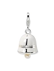 Sterling Silver FW Cult Pearl White Enamel Bell with Lobster Clasp Charm