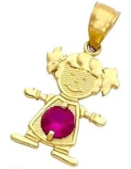 14K Yellow Gold Girl Birthstone Charm Pendant July Simulated Ruby