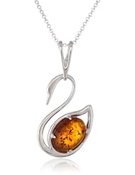 Sterling Silver Honey Amber Swan Pendant Necklace , 18"