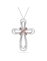 0.16 Cts Red Diamond Cross Pendant in 14K White Gold