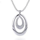 Silver & Diamond 2Open Oval Pendant Close Interlink