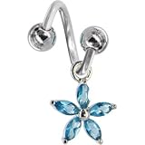 Blue Zircon Gem LILY FLOWER SOLITAIRE Spiral Twister Belly Ring
