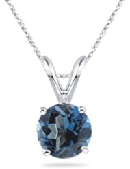 2.00 Cts of 7 mm AAA Round London Blue Topaz Solitaire Pendant in 14K White Gold