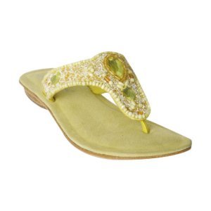 Delman Shoes Chartreuse Suede Beaded ‘Taj’ Thongs