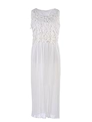 Elasticized   Waistline Cutout Pleated Tiered Applique Sleeveless  Dress