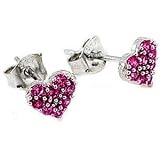 Sterling Silver Created Pink Sapphire Heart Stud Earrings (Nickel Free)