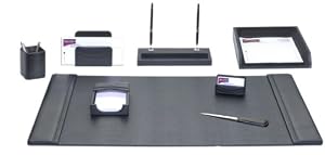 Genuine Top Grain Black Leather 8pc Desk Set