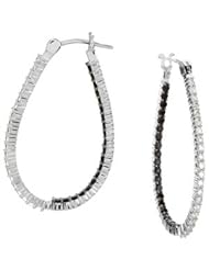 14K White Gold Genuine Black Spinel and Diamond Hoop Earrings