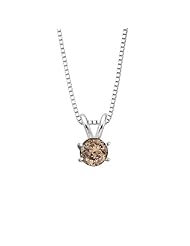 Brown - I1 Round Brilliant Cut Diamond Solitaire Pendant with Chain in 14K White Gold