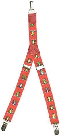Patterned Kid's Clip Suspenders - Red Frogs